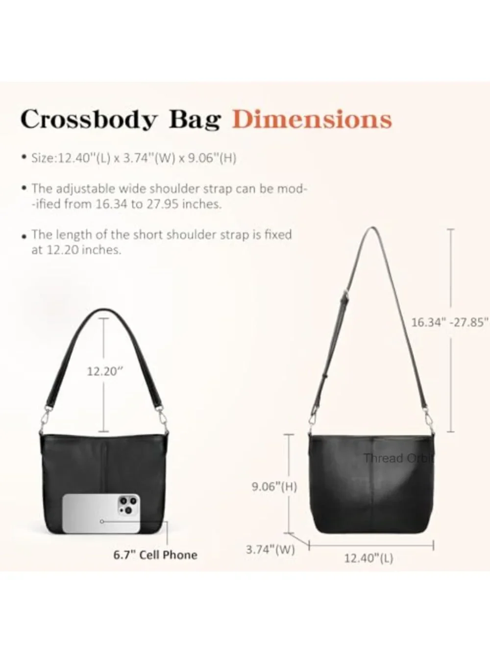Genuine Leather Hobo Crossbody Bag with 2 Removable Straps